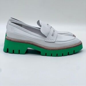 Stylish White and Green Women's Loafers